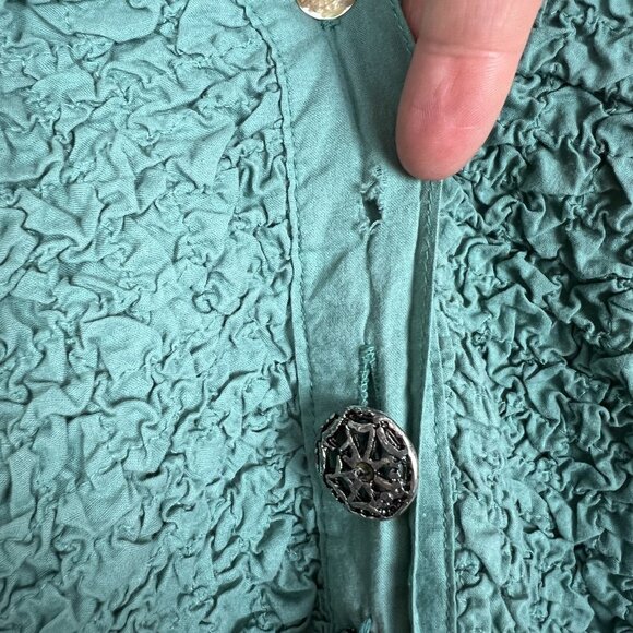 Parsley & Sage Tunic Top Womens 2X Green Blue Mixed Media Embroidered Button Up - Picture 8 of 15